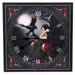 Zegar naścienny - Czarny Anioł z Krukiem - Lisa Parker
